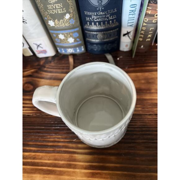 Anthropologie Snowcap Reactive-Glazed Monogram Mug "A" White Gray Gold 13 fl oz - Picture 3 of 6
